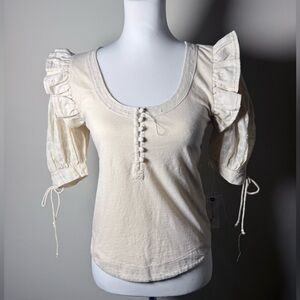 Anthropologie Cream Puff Sleeve Button Top Size S NWT Boho Cottagecore